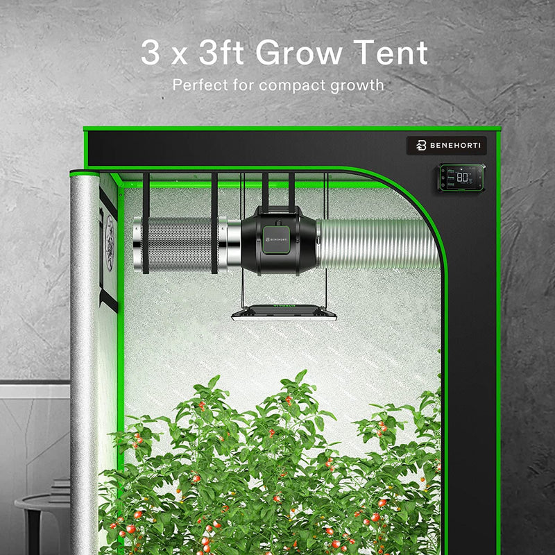 best size grow tent for 3 plants 3x3 Grow Tent, 36"x36"x72", High Reflective Mylar with Observation Window and Floor Tray – BENEHORTI