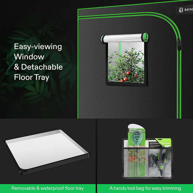 bene tent 5x5 Grow Tent, 60"x60"x80", High Reflective Mylar with Observation Window and Floor Tray – BENEHORTI