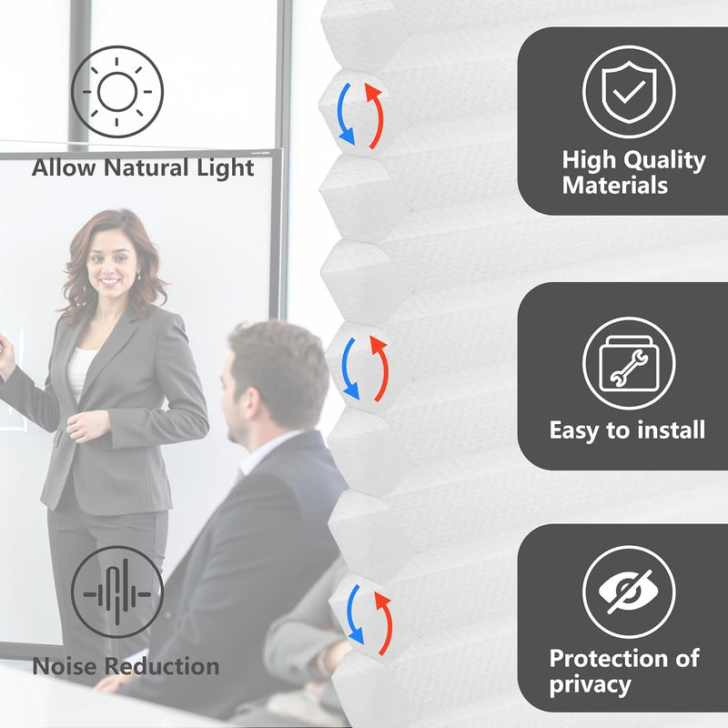 Easy Install Cellular Shades - No Drill Blinds for Windows, Blackout Shades No Drill, Custom Honeycomb Blinds for Easy Cutting - Telescopic Track (White, 39 x 64 in)