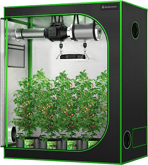 grow tent garden 5x5 Grow Tent, 60"x60"x80", High Reflective Mylar with Observation Window and Floor Tray – BENEHORTI